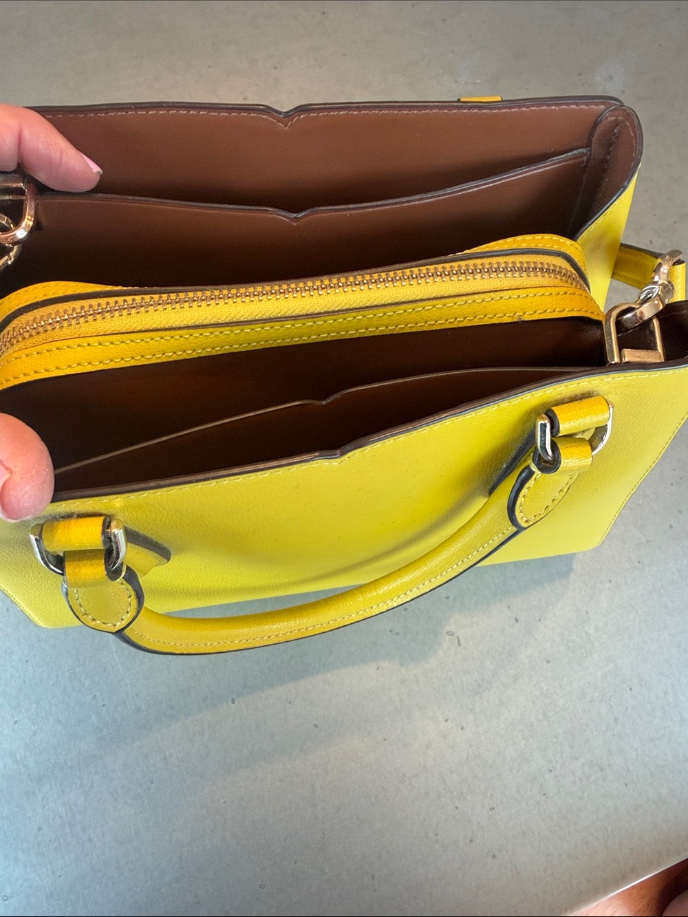 Kate Spade Tippy Small Triple Compartment Grain Leather Satchel In Chartreuse - Picture 7 of 13